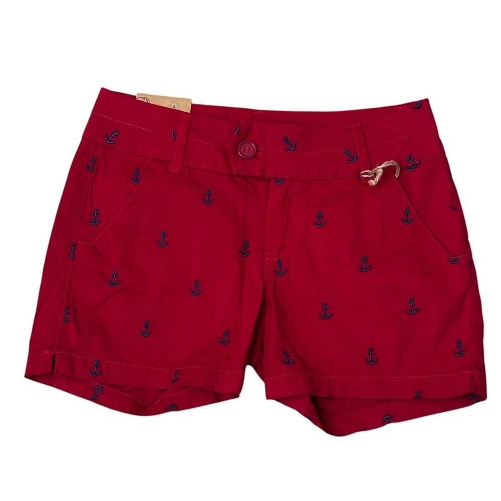 Blue‎ Epic Red Nautical Shorts Women Size 6 Red Blue Anchors Mid Rise 4" Inseam